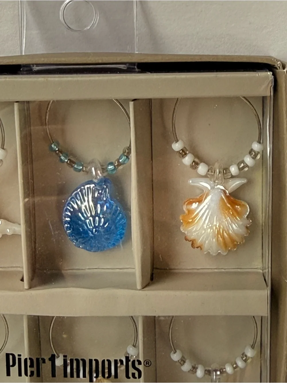 Wine charms Pier 1 imports Box, 6 ocean drink charms | shell charm, starfish